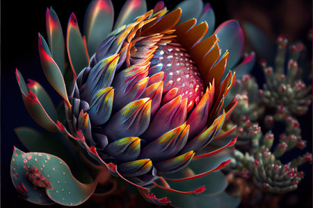 Protea Flower Vintage Painting, One African Protea, Abstract Generative AI Illustrationの素材