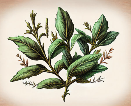 Stevia Botanical Illustration, Stevia Rebaudiana Sugar Substitute Plant Drawing Imitation, Abstract Generative AI Illustrationの素材