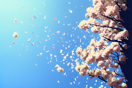 Flying Pink Sakura Petals, Vintage Painting with Copy Space, Abstract Generative AI Illustrationの素材