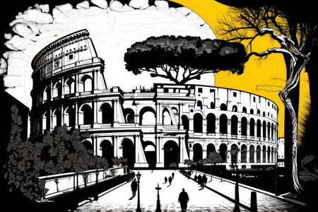 Rome Travel Illustration, Italian Tourism Concept, Skylines, Landmarks, Architecture Attraction, Rome Silhouette Graphic Art, Drawing Imitation, Generative AI Illustrationの素材