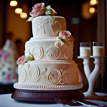 Wedding Cake, Luxury Marriage Dessert, Elegant Decorated Wedding Cake, Abstract Generative AI Illustrationの素材