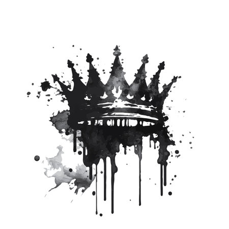 Black Crown Watercolor Isolated on White Background, Watercolor Splash Crown Vector Illustration, Aquarel Hand Drawn Imitationのイラスト素材