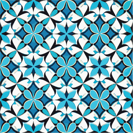 Retro Azulejo Mosaic Tile, Vintage Portuguese Wall Ceramic Seamless Pattern, Old Blue Tiles Background, Abstract Flower Tileのイラスト素材