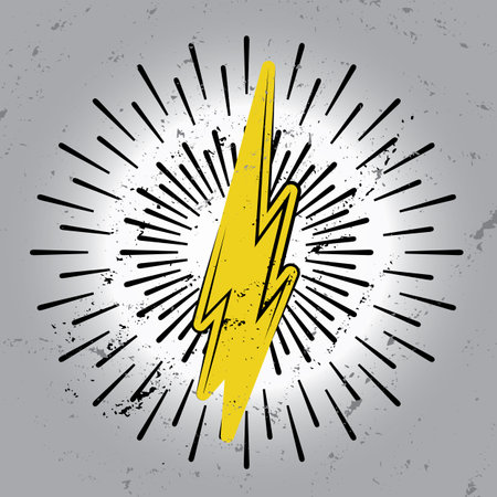 Lighting Strike and Sun Rays Simple Vector Icon Isolated, Vintage Charger Pictogram, Retro Lightning Bolt Concept, Vintage Thunderbolt Symbolのイラスト素材