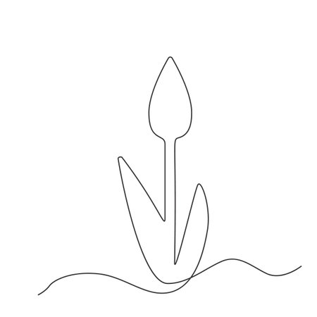 Continuous Thin Line Flower, Minimalist Botanical Drawing, One Line Art Flowering Blossom Icon, Single Floral Outline Drawing, Simple Plant Logo Vector Illustrationのイラスト素材