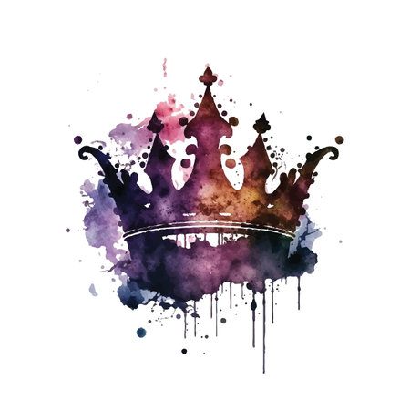 Black Crown Watercolor Isolated on White Background, Watercolor Splash Crown Vector Illustration, Aquarel Hand Drawn Imitationのイラスト素材