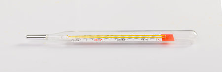 Medical Thermometer Isolated, Temperature Measuring, Fever, Glass Medical Thermometer on White...