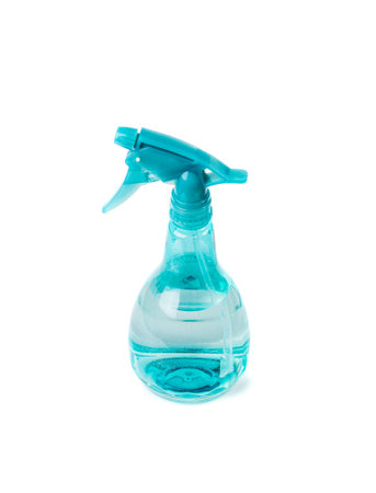 Spray Bottle Isolated, Blue Sprayer with Water, Mini Flower Spray Gun, Plastic Pulverizer, Spray Bottle on White Background, Clipping Pathの写真素材