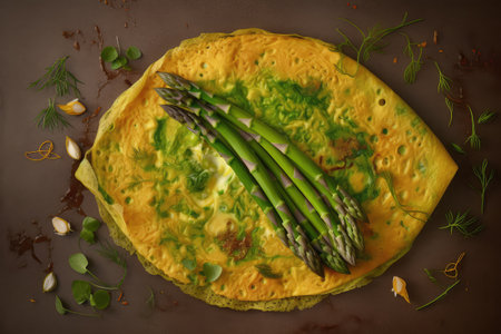 Asparagus Omelet, Green Vegetable Omelette, Healthy Egg Dish, Asparagus Omelet, Abstract Generative AI Illustrationの素材
