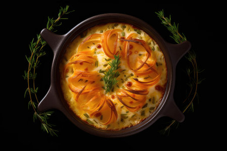 Baked Julienne with Mushrooms and Chicken, Casserole Mushrooms Gratin, Creamy Julienne, Abstract Generative AI Illustrationの素材