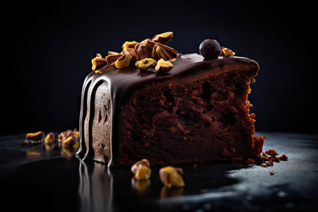 Chocolate Cake, Brown Cocoa Dessert, Chocolate Cake Slice Closeup, Abstract Generative AI Illustrationの素材