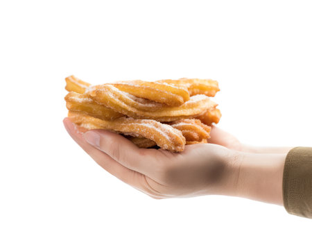 Churro Sticks in Hand, Churros Pastry, Fried Spanish Dessert, Churro Sticks Closeup, Abstract Generative Ai Illustrationの素材