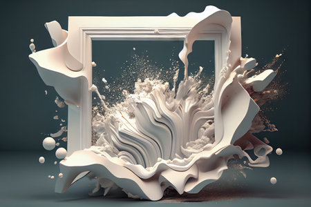 White Paint Explosion Frame, Snow Burst Border, Powder Spray Blast Texture Background, Abstract Generative AI Illustrationの素材