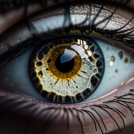 Macro Eye Iris, Transparent Shiny Bright Iris Closeup, Beautiful Rainbow Eyes, Macro Photo Imitation, Generative AI Illustrationの素材