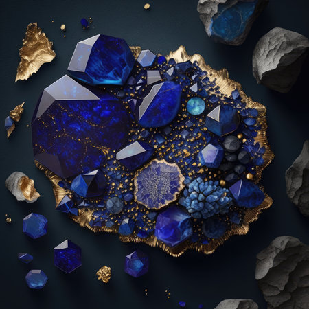 Lapis Lazuli Texture, Blue Stone Background, Lazure Gem Slice, Dark Blue Crystal Mineral Pattern, Lapis Lazuli Textured Stone Section, Abstract Generative Ai Illustrationの素材