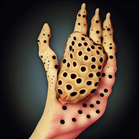 Zombie Hand with Many Small Holes, Deformed Fingers with Cluster Holes, Fungal Infection, Trypophobia Abstract Generative AI Illustrationの素材