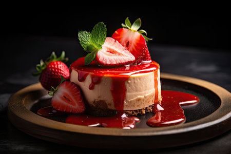 Strawberry Cheesecake, Cheesecake Pastry, Cream Cheese Dessert, Strawberry Cheese Cake, Abstract Generative AI Illustrationの素材