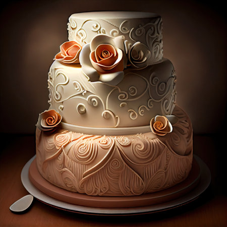 Wedding Cake, Luxury Marriage Dessert, Elegant Decorated Wedding Cake, Abstract Generative AI Illustrationの素材