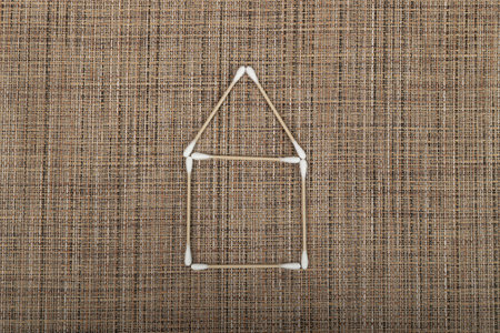Cotton Swabs, Eco Natural Home Concept, Paper Ear Sticks, Biodegradable Hygiene Bud, Earwax Cleaner Swab, Ear Sticks on Natural Eco Bio Linen Backgroundの写真素材