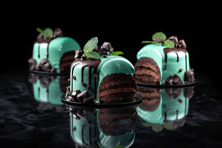 Chocolate Mint Cake, Green Glazed Pastry, Holiday Tart, Mint Cake Dessert, Abstract Generative AI Illustrationの素材