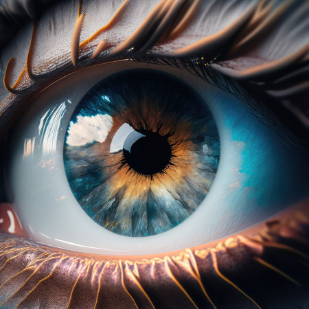Macro Eye Iris, Transparent Shiny Bright Iris Closeup, Beautiful Rainbow Eyes, Macro Photo Imitation, Generative AI Illustrationの素材