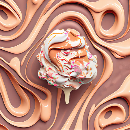 Melted Ice Cream Texture, Ice Cream Waves, Smooth Icecream, Silky Flowing Frozen Yogurt Mockup, Abstract Generative AI Illustrationの素材