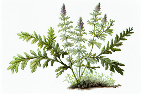 Artemisia Absinthium Botanical Illustration, Wormwood Isolated, Mugwort, Sagebrush Medicinal Plant, Wormwood Drawing Imitation, Abstract Generative AI Illustrationの素材