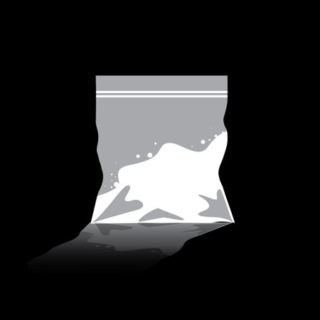 Drug bag, drugs package, heroin packets, cocain pack, smuggling, drugs trafficking, sachet with narcotic powder, small dose, vector illustrationのイラスト素材