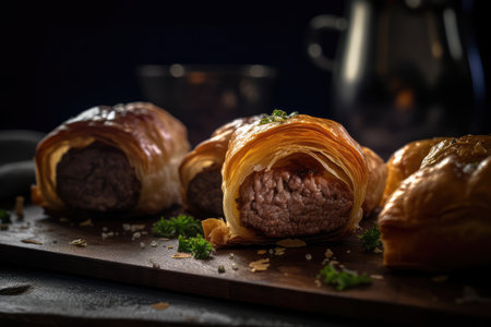 Argentine Meat Pastries, Beef Filled, Cheese Stuffed Pie, Baked Empanadas, Argentine Meat Pastries, Abstract Generative AI Illustrationの素材