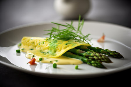 Asparagus Omelet, Green Vegetable Omelette, Healthy Egg Dish, Asparagus Omelet, Abstract Generative AI Illustrationの素材