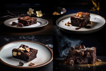 Brownie Piece Collage, Chocolate Cake, Cocoa Pastry, Brown Dessert, Brownie Piece, Abstract Generative Ai Illustrationの素材