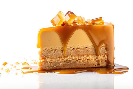 Caramel Cake Isolated, Sweet Sugar Pastry Closeup, Caramel Cakes, Abstract Generative AI Illustrationの素材