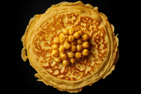 Chickpea Pancake, Socca Flatbread, Ceci Chilla Flat Bread, Besan Cheela, Chickpea Pancake Top View, Abstract Generative AI Illustrationの素材