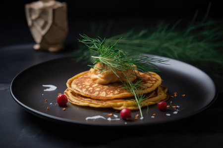 Chickpea Pancake, Socca Flatbread, Ceci Chilla Flat Bread, Besan Cheela, Chickpea Pancake Top View, Abstract Generative AI Illustrationの素材
