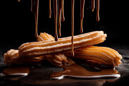 Churro Sticks, Churros Pastry, Fried Spanish Dessert, Churro Sticks Closeup, Abstract Generative Ai Illustrationの素材