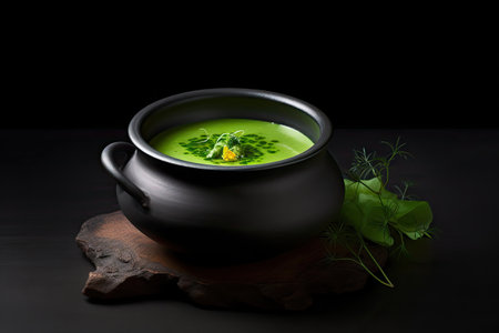 Vegetable Cream Soup, Potato Onion Creamy Dinner, Homemade Broccoli Bouillon, Vegetable Cream Soup, Abstract Generative AI Illustrationの素材