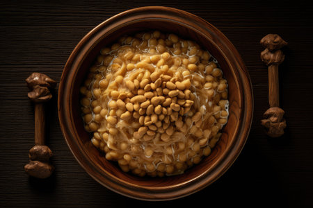 Fermented Soybeans Natto Collage, Traditional Healthy Japanese Soy Food, Fermented Soybeans Top View, Abstract Generative AI Illustrationの素材