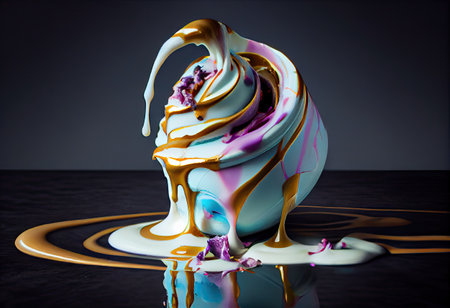 Melting Ice Cream Splash, Icecream Melt, Flow Dripping Yogurt, Melting Ice Cream Abstract Generative AI Illustrationの素材
