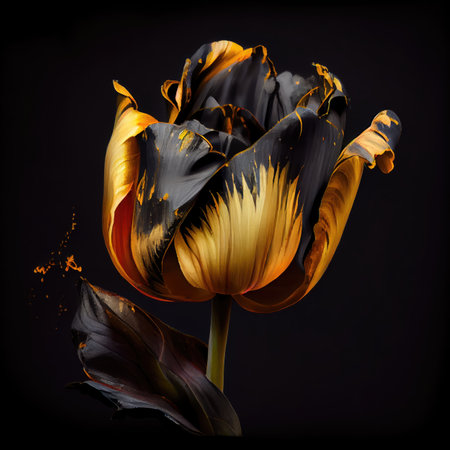 Golden Tulip on Black, luxury, expensive Flower, Chic Blossom, Metallic Gold-Plated Tulips, Abstract Generative Ai Illustrationの素材