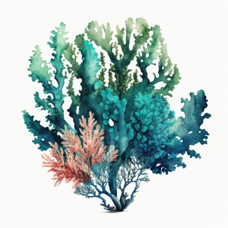 Watercolor Corals Isolated, Underwater World, Aquarelle Sea Reef, Multicolored Coral Drawing Imitation, Abstract Generative AI Illustrationの素材