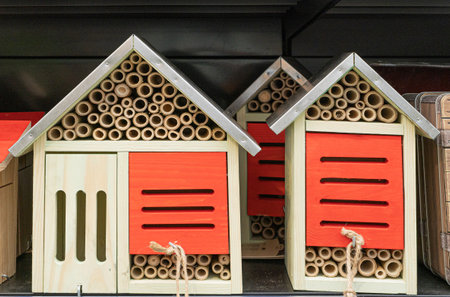 New Insect House, Bug Hotel, Insect Winter Shelter Closeup, Wooden Insect Shelterの写真素材