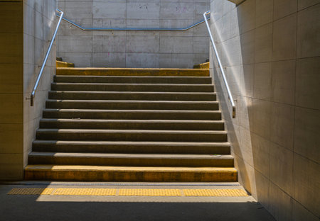 Concrete Steps Background, Concrete Stairs, Urban Staircase, Cement Stairway Architecture Element, Street Stair, Pedestrian Subway, Underground Passage, Concrete Stepsの写真素材