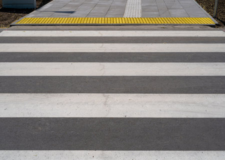 Paved Pedestrian Crossing, Gray White Crosswalk, Safety Zebra on Modern Tiles Pathway, Street Asphalt Cross Walk, Zebra Crossing, Pedestrian Passの写真素材