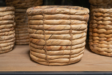 Wicker Flower Pots, Handmade Decorative Flower Pots, New Woven Boho Flowerpot Sell, Hand Made Rustic Garden Vase Designの写真素材