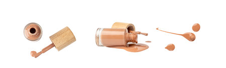 Nail Polish Bottle Isolated, Natural Vegan Manicure Varnish Enamel, Beige Nailpolish Container, Eco Bio Cosmetic, Pastel Nail Polish Bottle on White Backgroundの写真素材