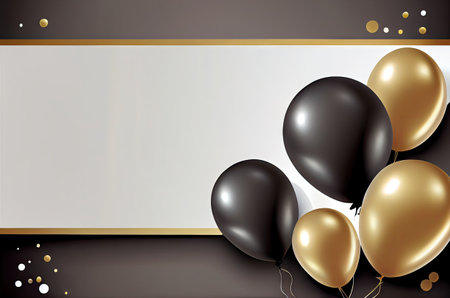 Black Gold Balloon Mockup, Black Friday Banner, Balloons Texture Background with Copy Space Abstract Generative AI Illustrationの素材