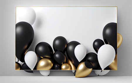 Black Gold Balloon Mockup, Black Friday Banner, Balloons Texture Background with Copy Space Abstract Generative AI Illustrationの素材