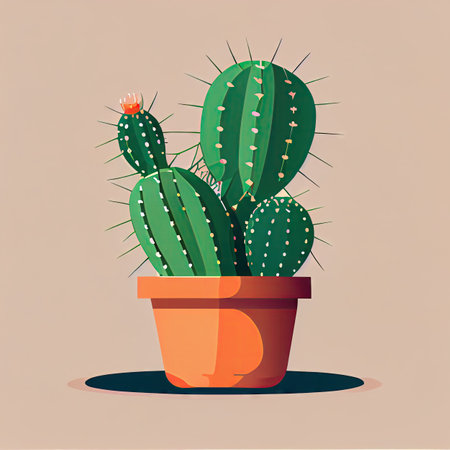 Cactus Icon, Prickly Cacti in Flower Pot, Desert Plant Flat Icon, Minimal Symbol of Succulent Houseplant, AI Generative Imageの素材
