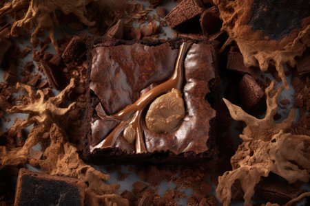 Brownie Piece, Chocolate Cake, Cocoa Pastry, Brown Dessert, Brownie Piece, Abstract Generative Ai Illustrationの素材