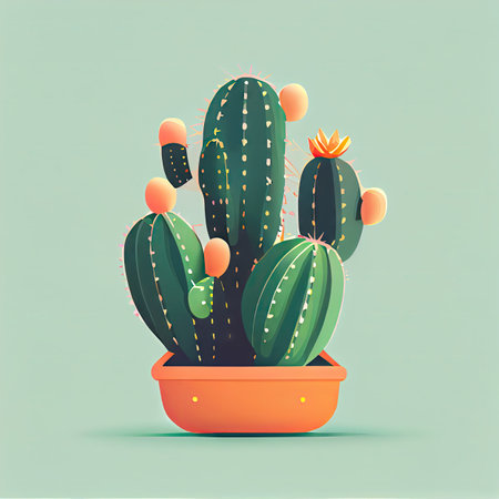 Cactus Icon, Prickly Cacti in Flower Pot, Desert Plant Flat Icon, Minimal Symbol of Succulent Houseplant, AI Generative Imageの素材